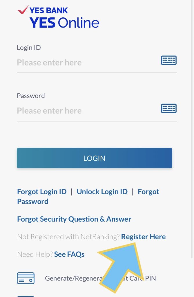 YES Bank NetBanking Registration