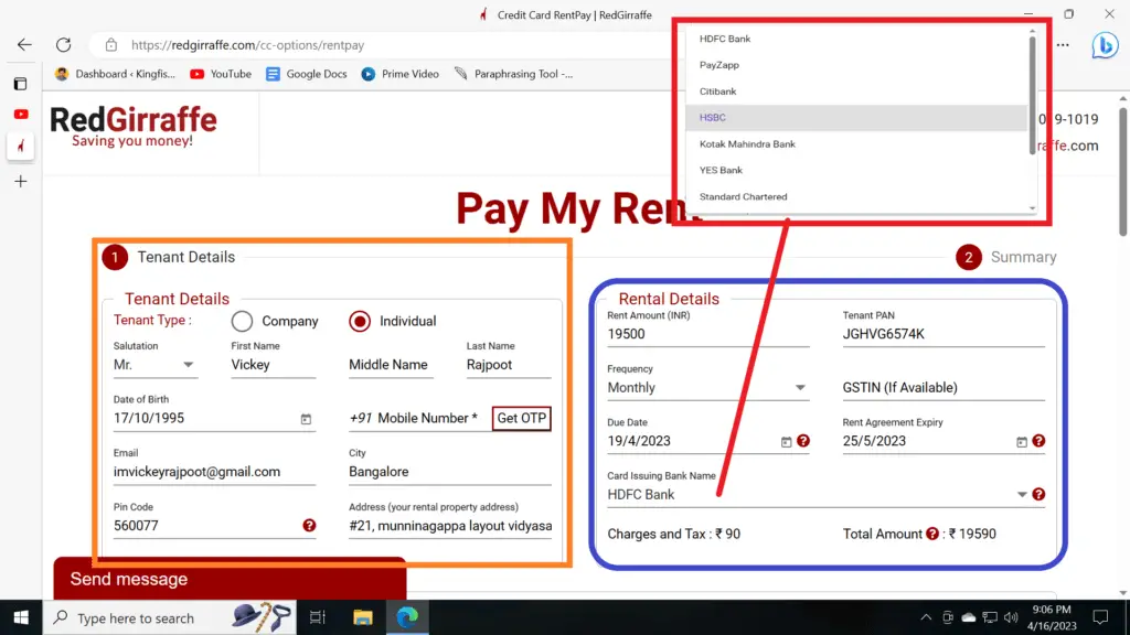 rent pay using credit card