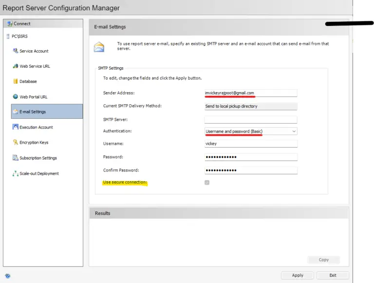 SMTP Server in SSRS/PBIRS