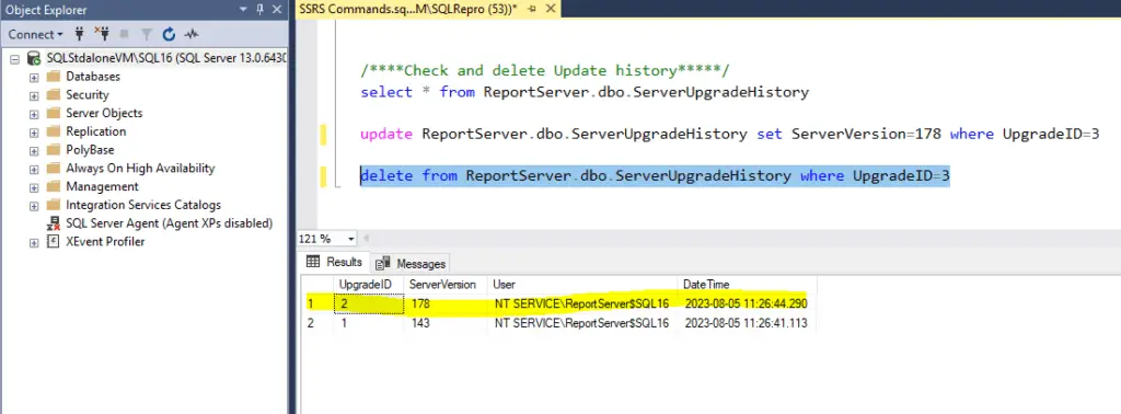 The version of the report server database is either in a format that is not valid or it cannot be read.