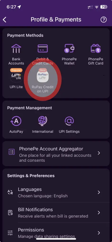 phonepe upi credit card