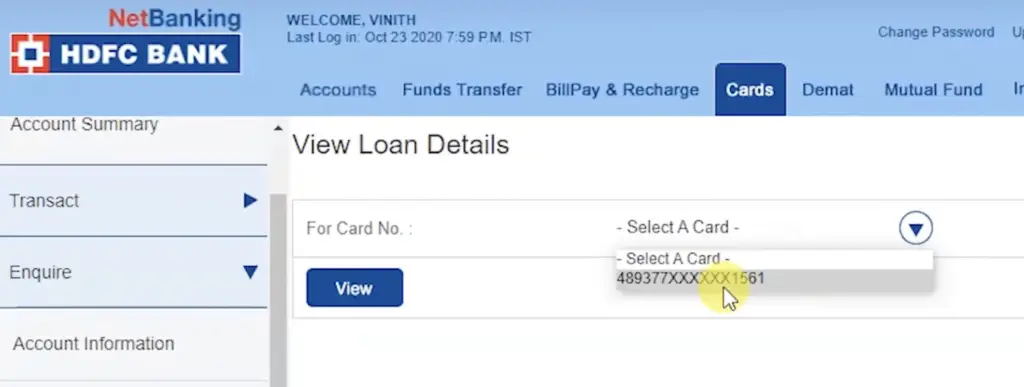 Check Loan Details on HDFC Cards 