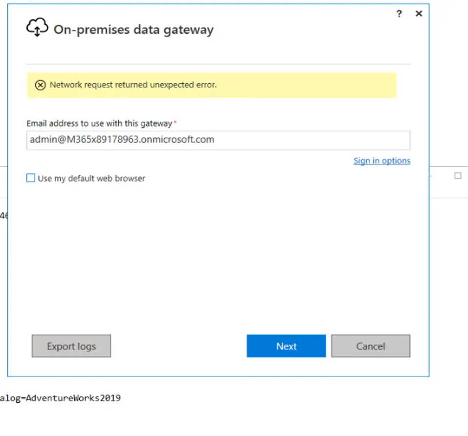 Network Request Returned Unexpected Error