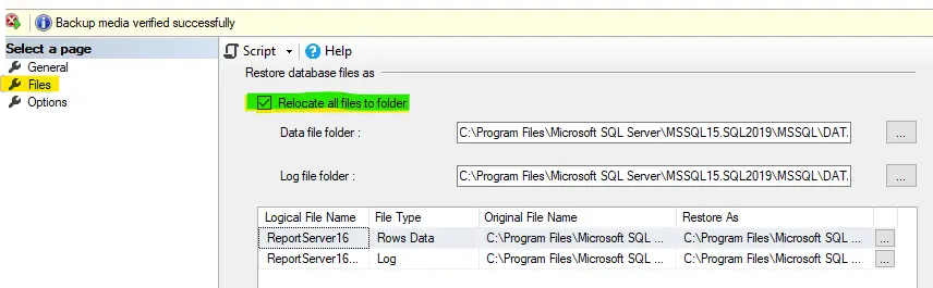 Restore of database 'ReportServer' failed. 