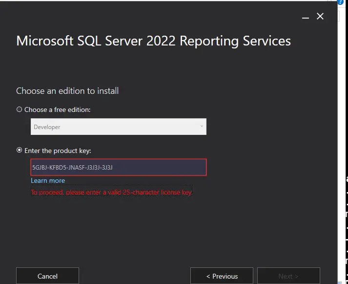 License Key for SQL Server Reporting Services