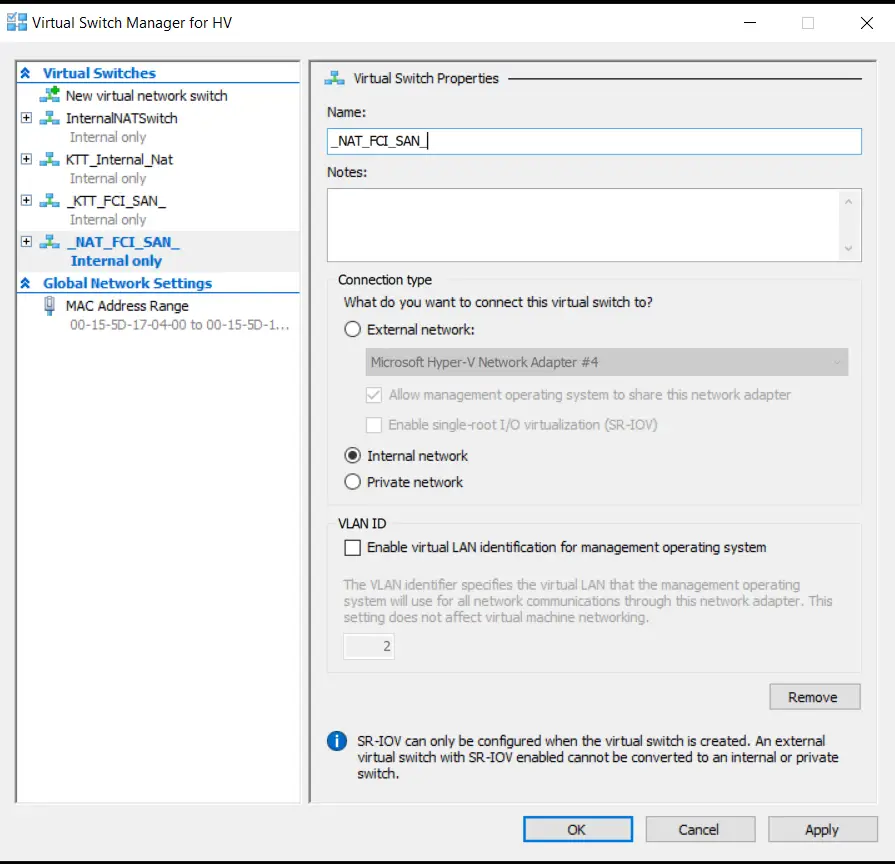 Create NIC/NAT Switch